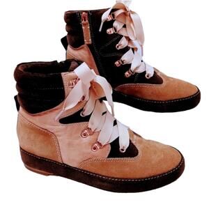 Anthropologie Hiking Boots Sz 8 Brown Pink Suede Leather Kelsi Dagger Brooklyn